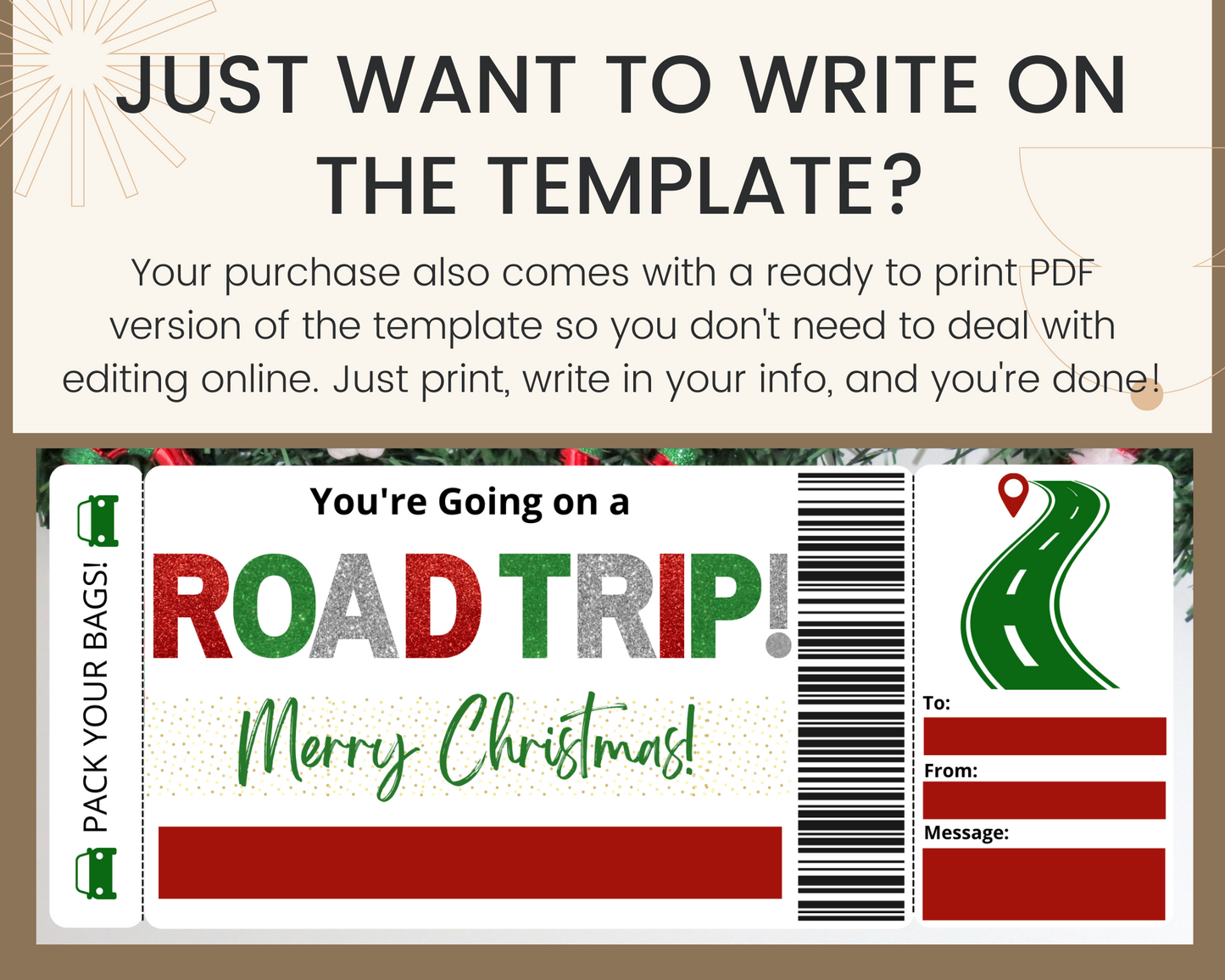 Christmas Road Trip Gift Ticket Template
