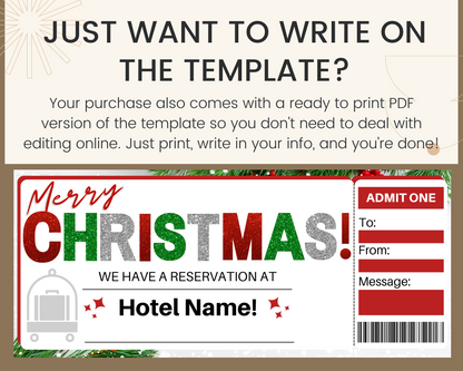 Christmas Hotel Reservation Gift Ticket Template