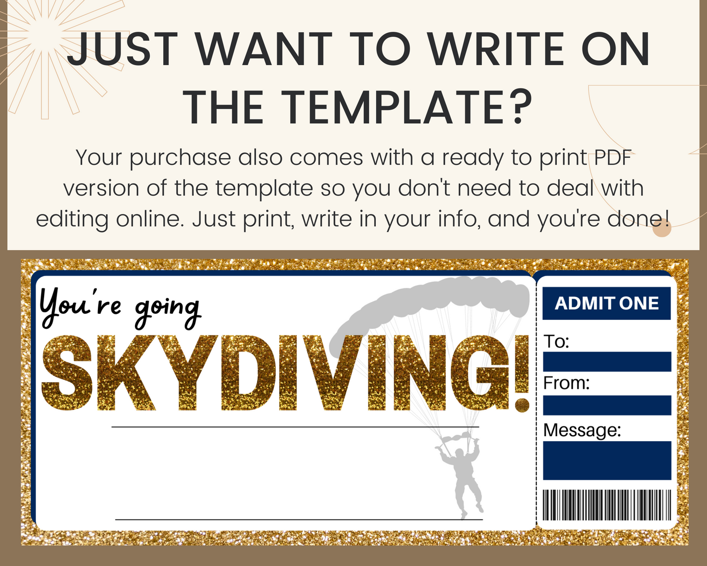 Skydiving Gift Ticket Template