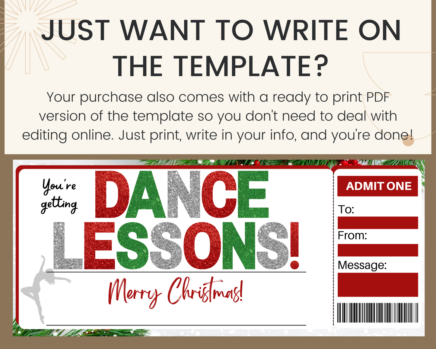 Christmas Dance Lessons Gift Ticket Template