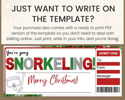 Christmas Snorkeling Gift Ticket Template