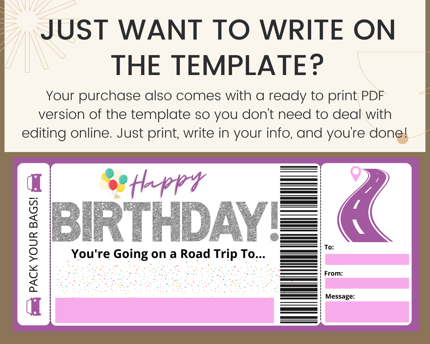 Surprise Birthday Road Trip Ticket