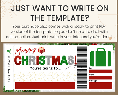 Christmas Boarding Pass Template: Surprise Vacation Ticket