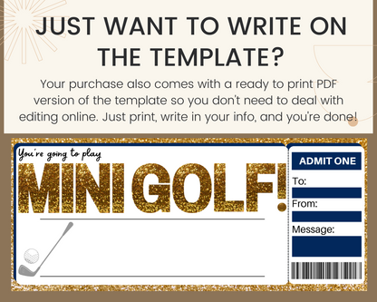 Mini Golfing Gift Ticket Template