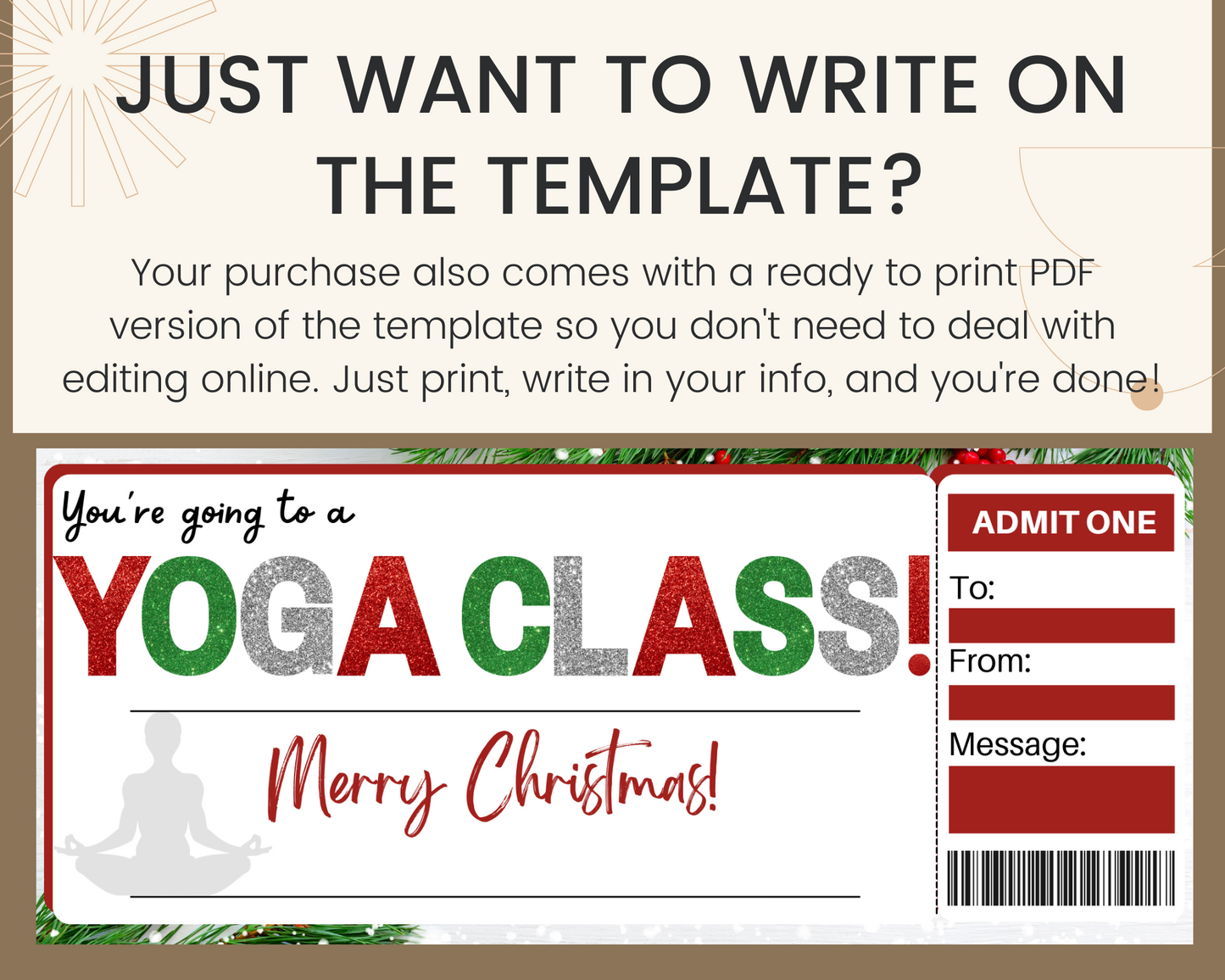 Christmas Yoga Class Gift Ticket Template