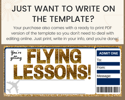 Flying Lessons Gift Ticket Template