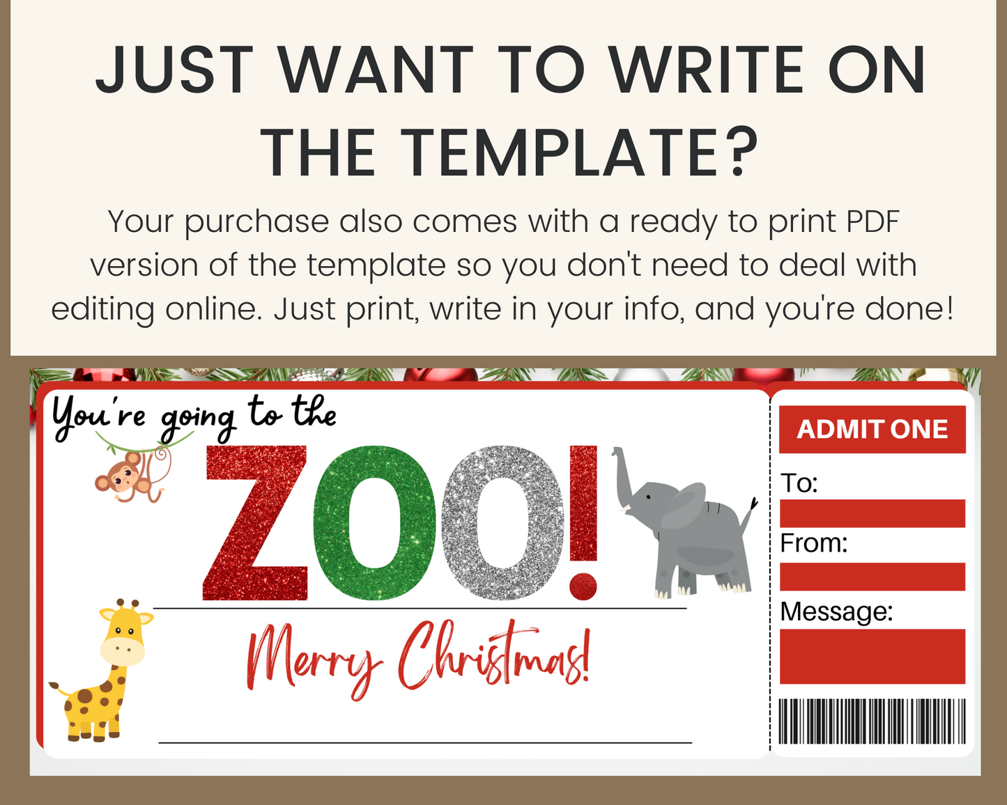 Christmas Zoo Gift Certificate Template