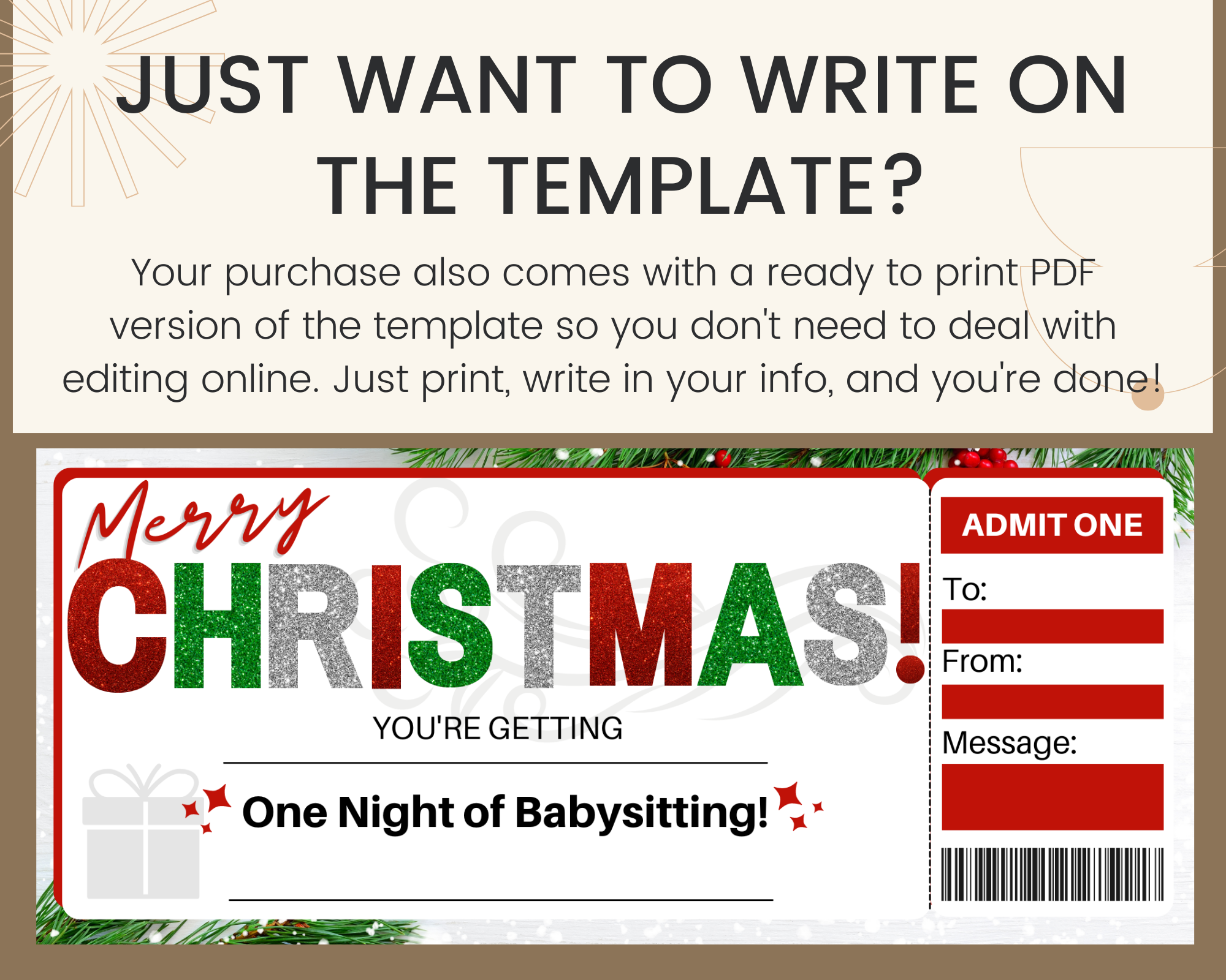 christmas babysitting coupon template – printed smile shop