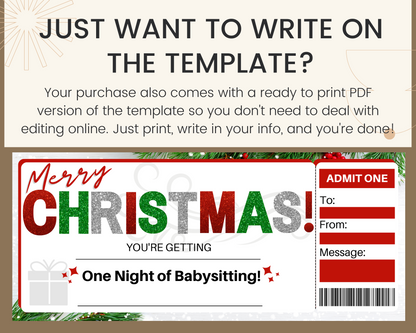 Christmas Babysitting Coupon Template