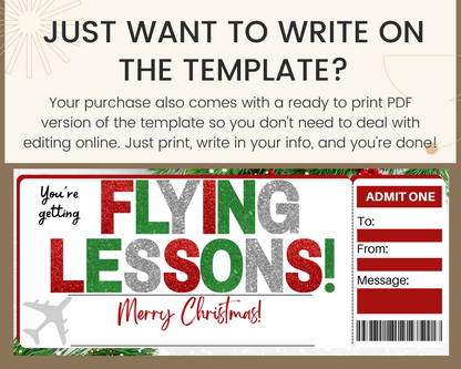 Christmas Flying Lessons Gift Ticket Template
