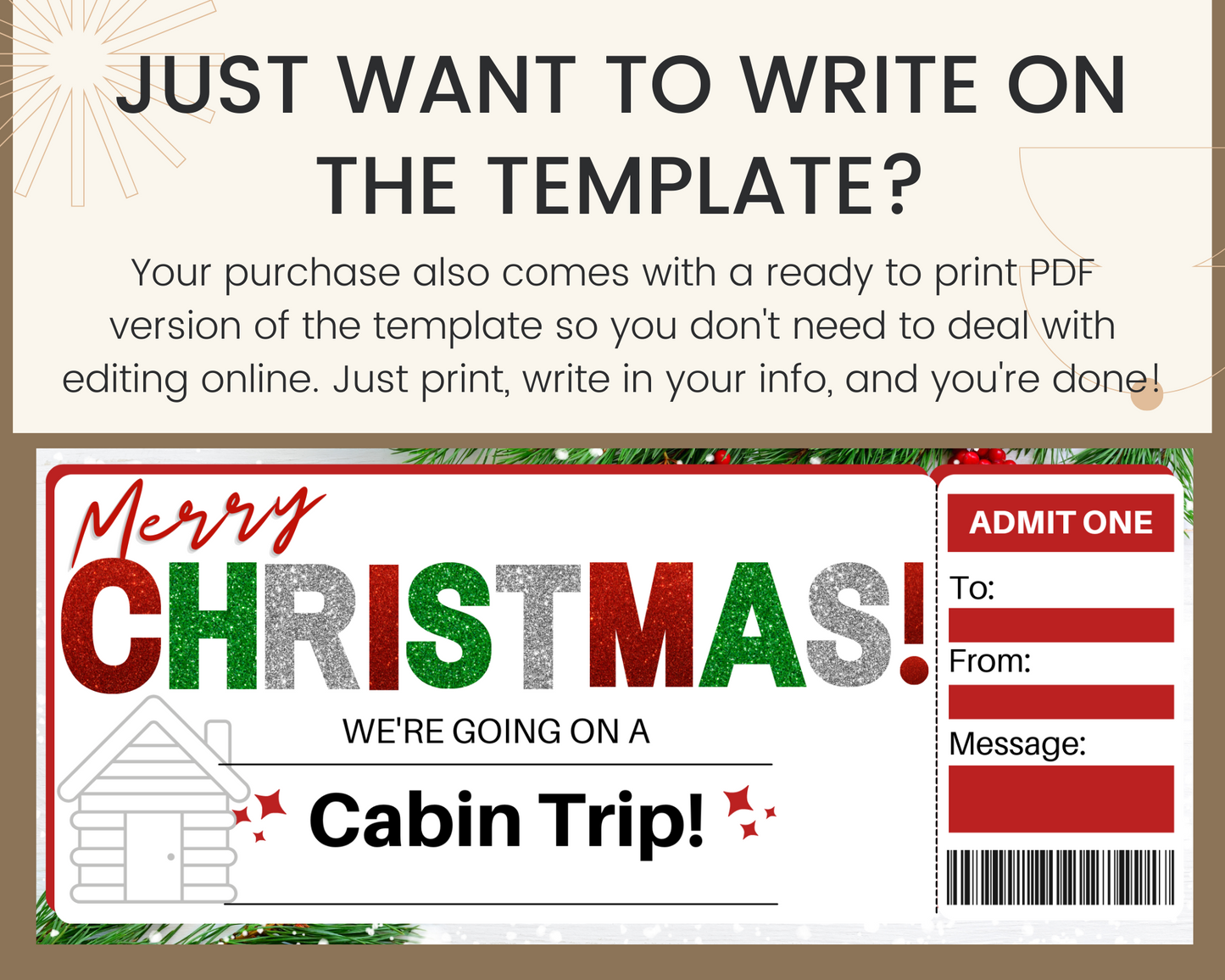 Christmas Cabin Trip Gift Certificate