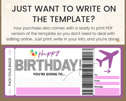 Happy Birthday Boarding Pass Gift Template