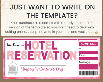 Valentine's Day Hotel Reservation Gift Certificate Template