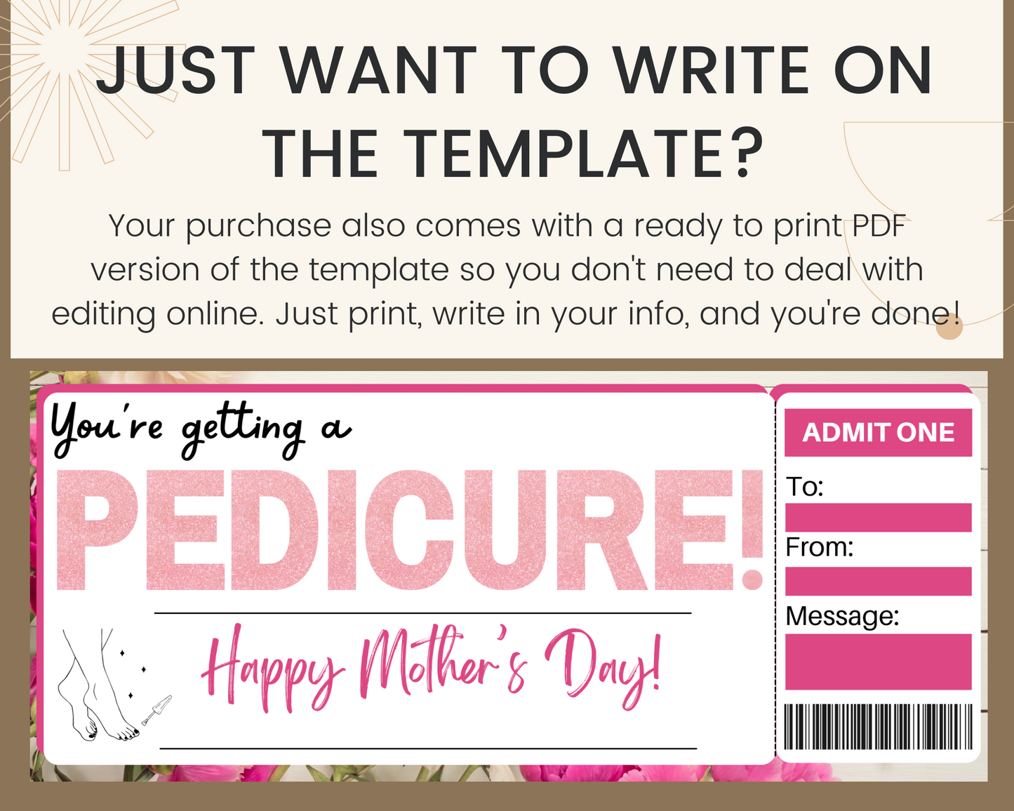 Mother's Day Pedicure Gift Ticket Template