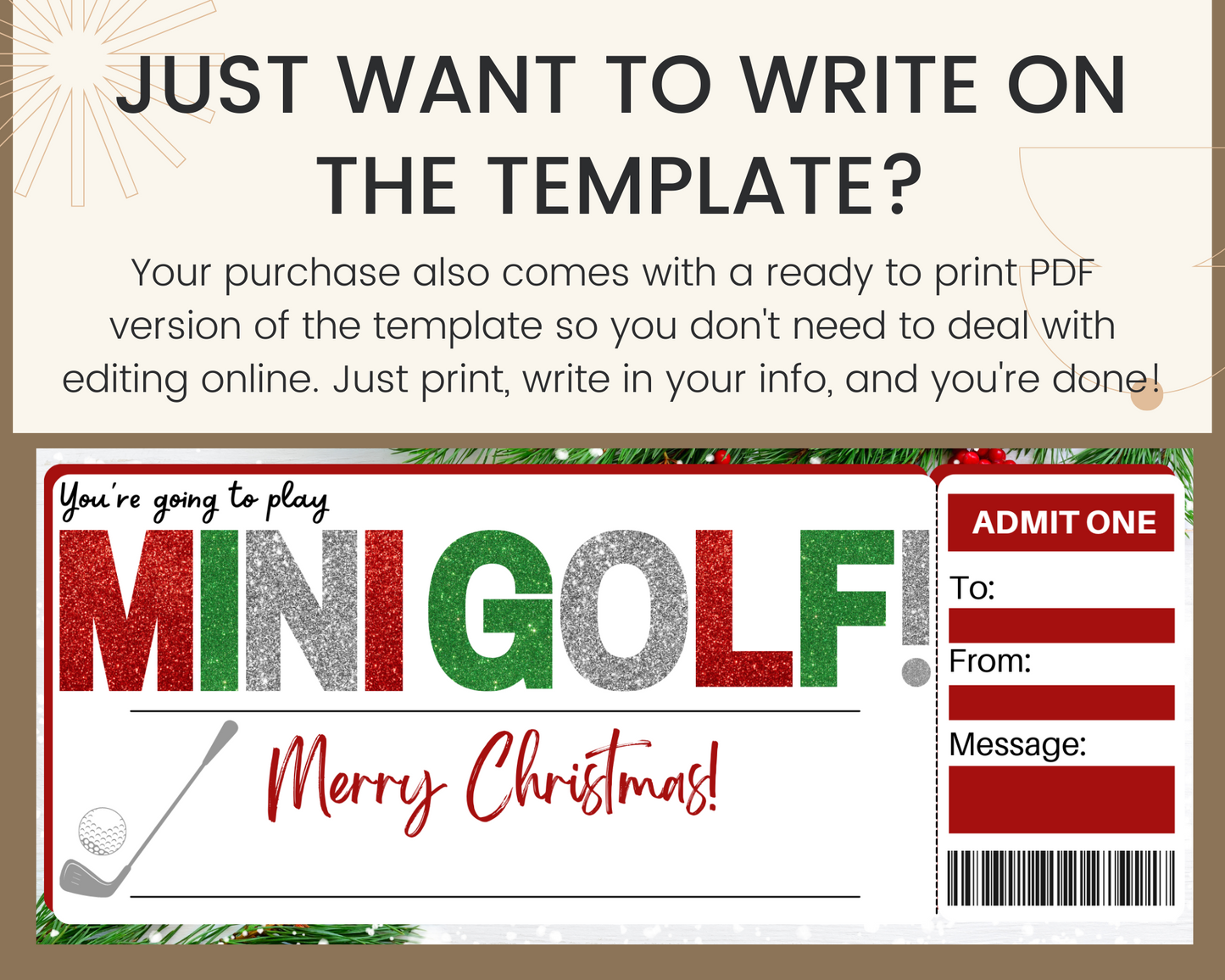 Christmas Mini Golfing Gift Ticket Template
