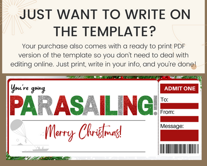 Christmas Parasailing Gift Ticket Template