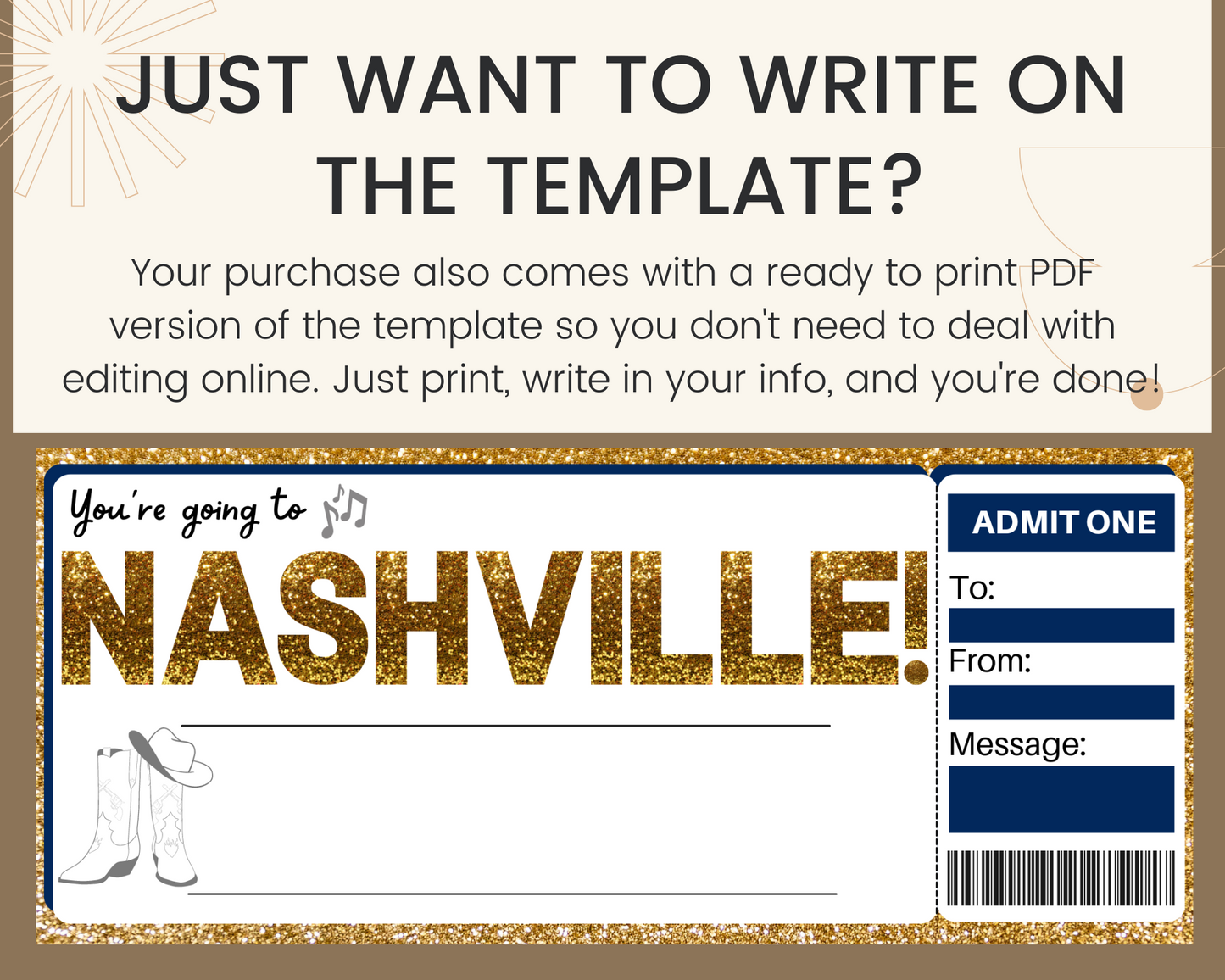 Nashville Boarding Pass Gift Template