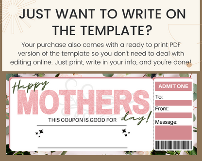 Mother's Day Customizable Coupon Template