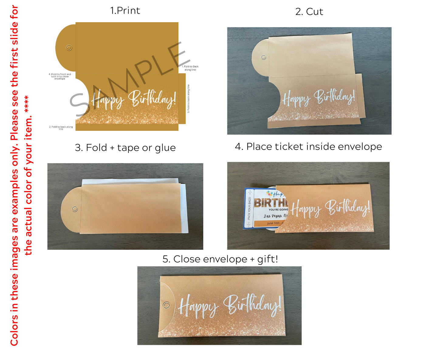 Printable Ticket Envelope: Gold Birthday