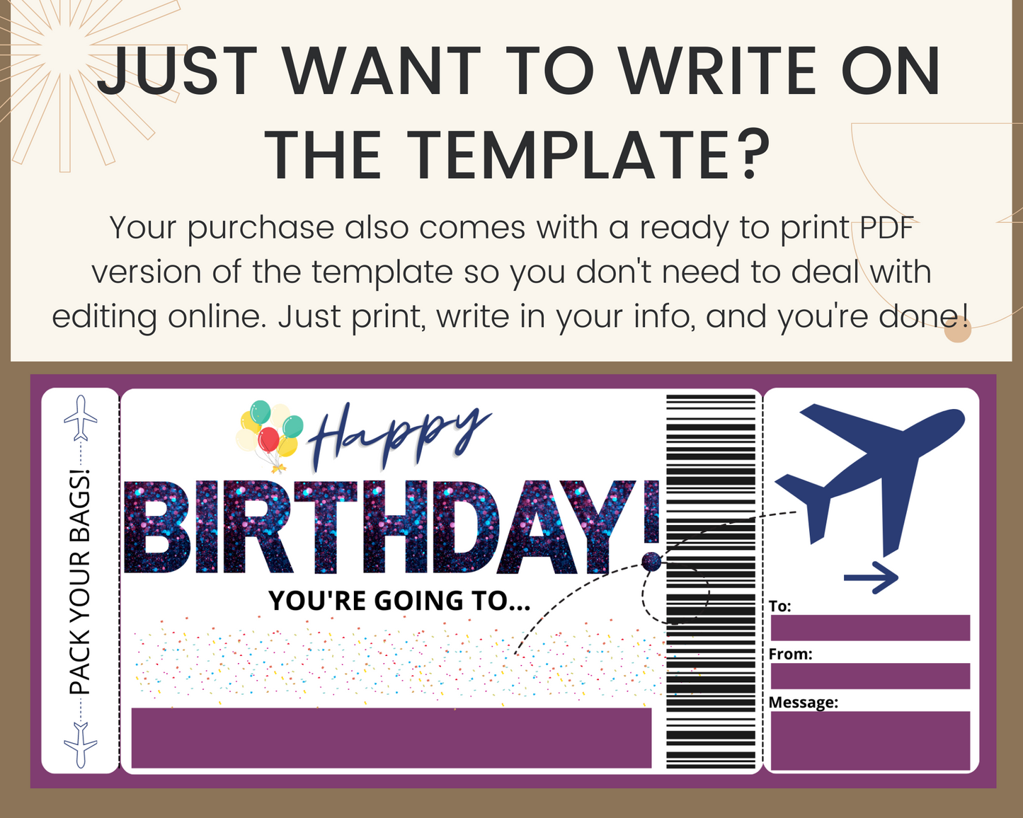 Birthday Surprise Flight Ticket Template