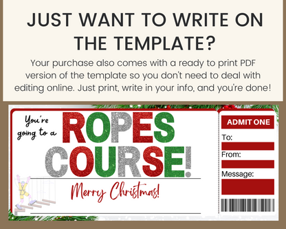 Christmas Ropes Course Gift Ticket Template