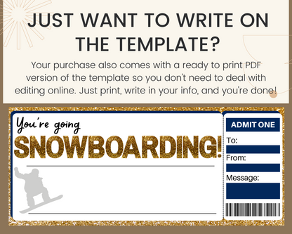 Snowboarding Gift Ticket Template