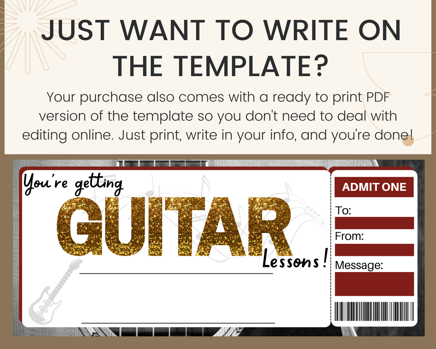 Guitar Lessons Gift Ticket Template