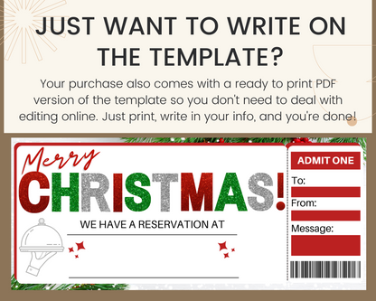 Christmas Table Reservation Gift Certificate Template