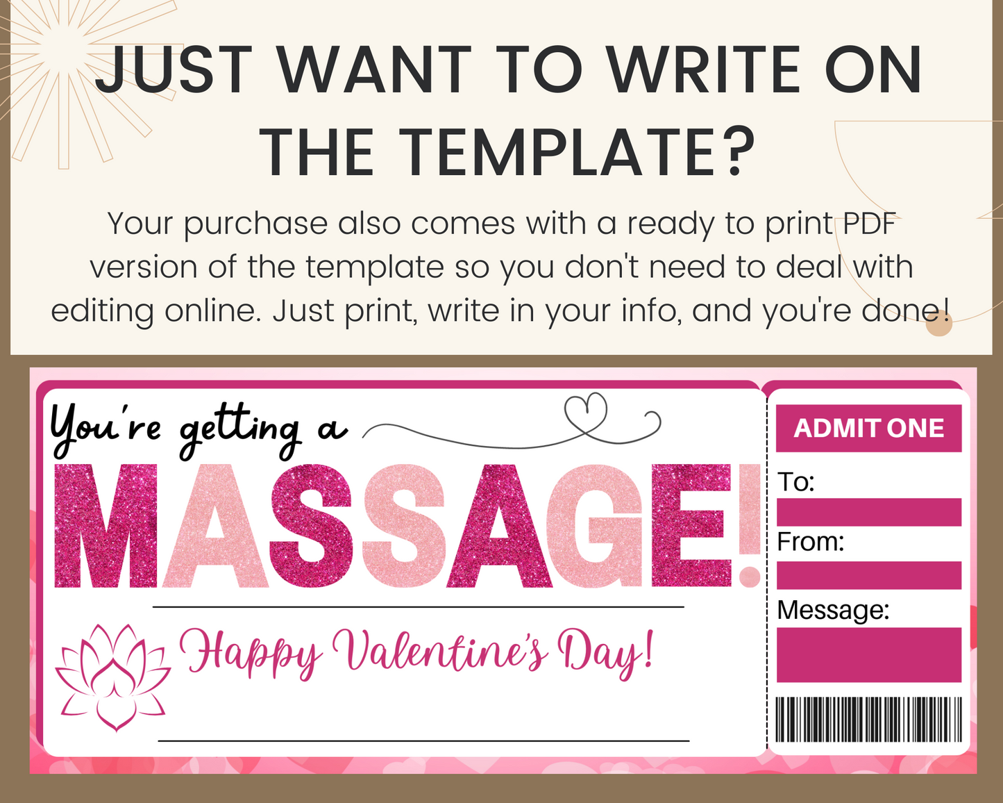 Valentine's Day Massage Gift Ticket Template