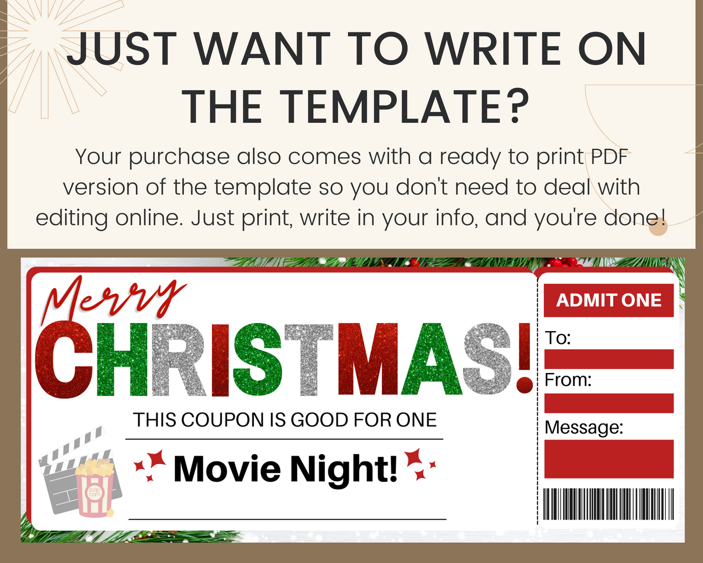 Christmas Movie Night Coupon Template