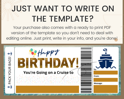 Birthday Cruise Gift Ticket Template