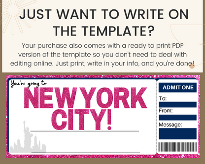 New York City Boarding Pass Ticket Template