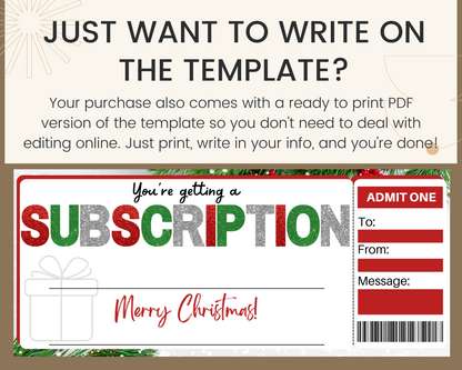 Christmas Subscription Gift Ticket Template