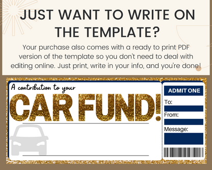 Car Fund Gift Ticket Template