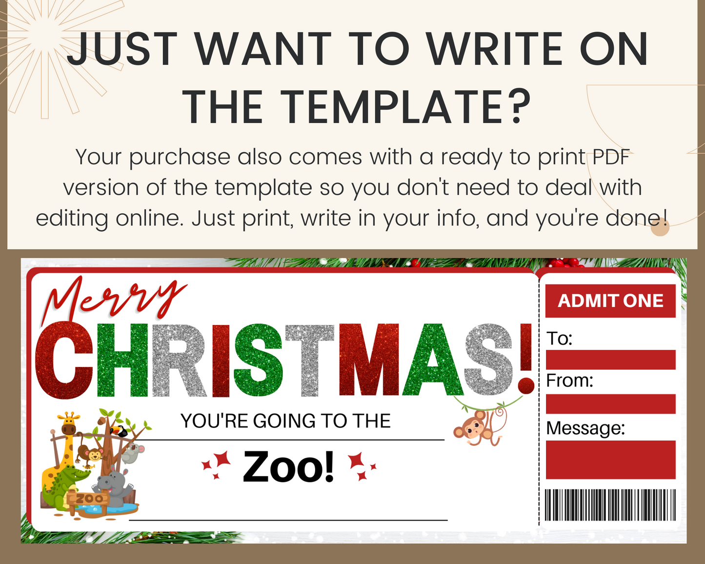 Christmas Zoo Gift Certificate Template