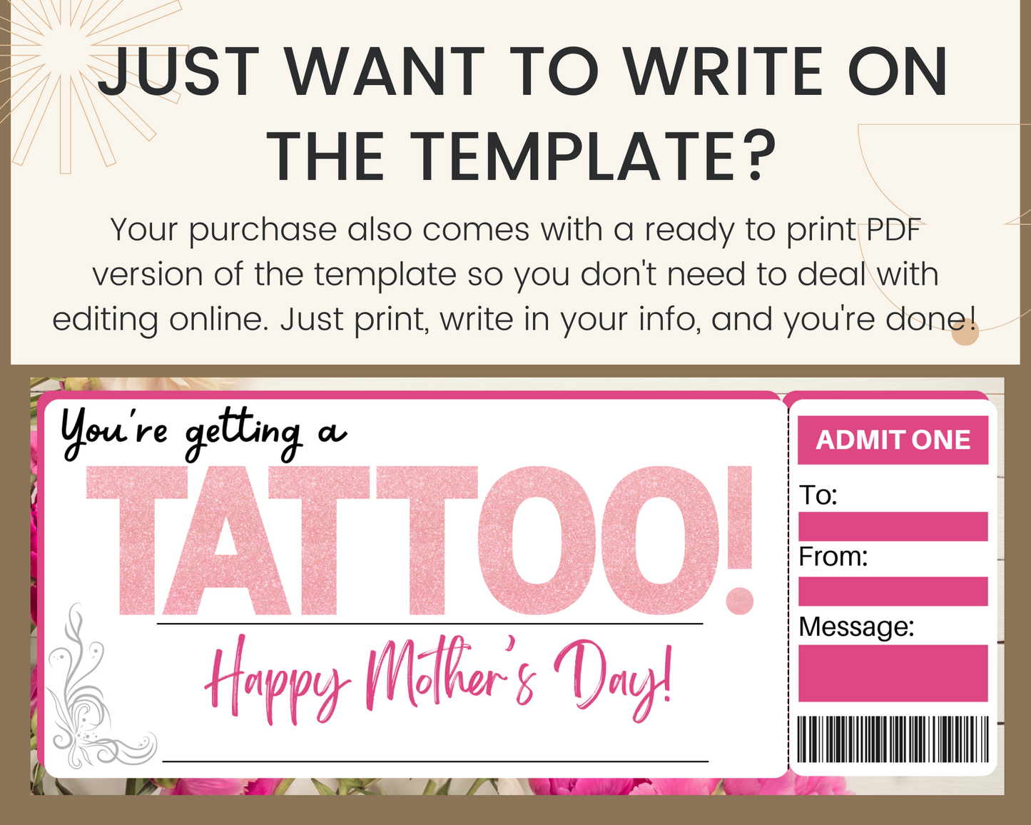 Mother's Day Tattoo Gift Ticket Template