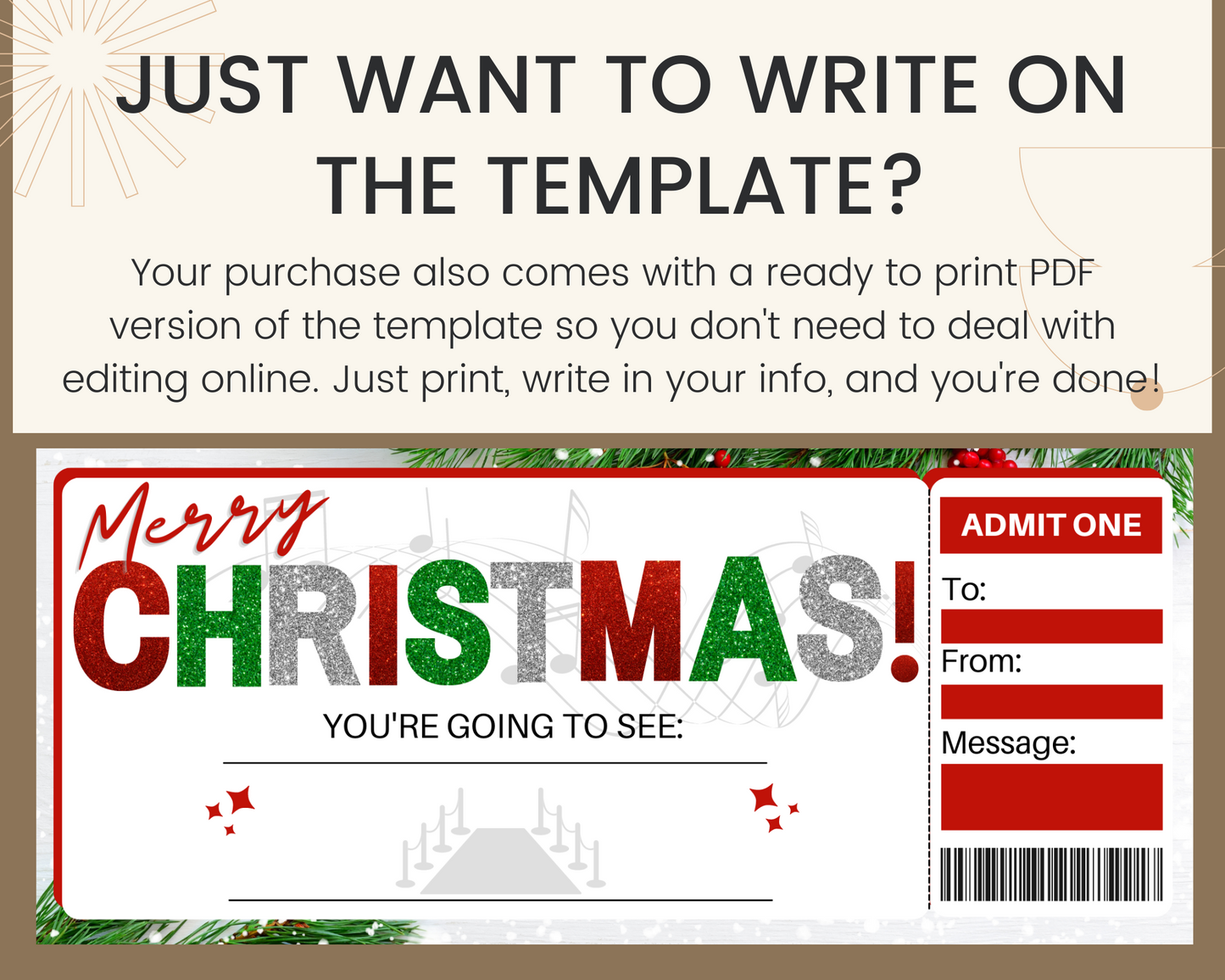 Christmas Concert Ticket: Printable Show/Event Ticket