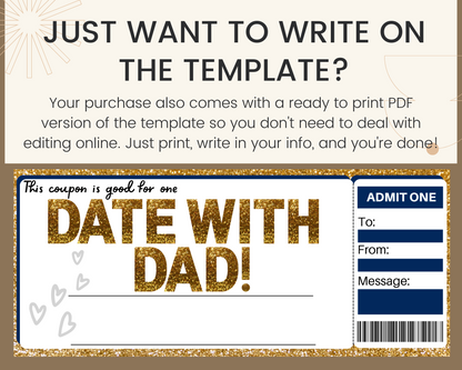 Date with Dad Gift Ticket Template