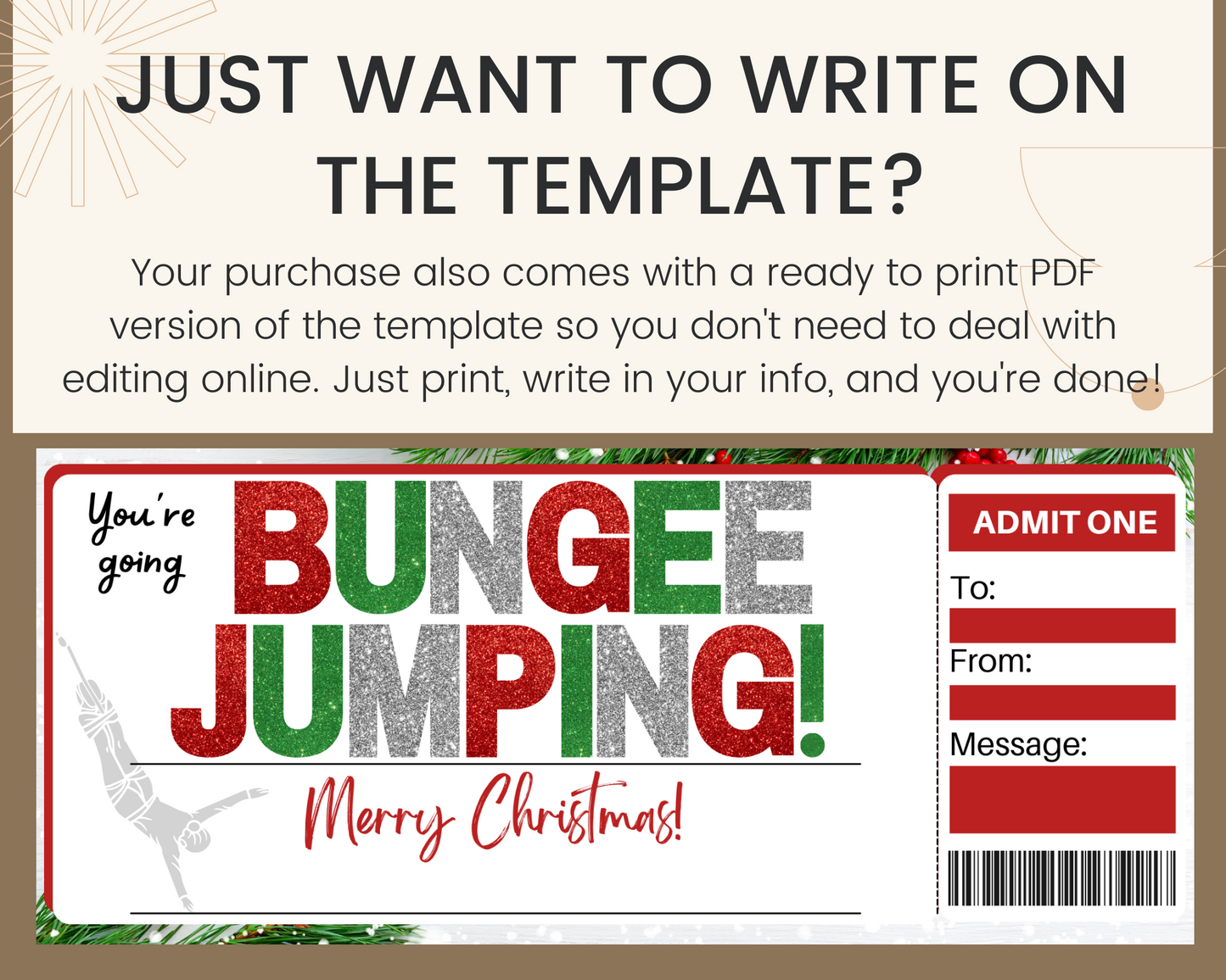 Christmas Bungee Jumping Gift Ticket Template