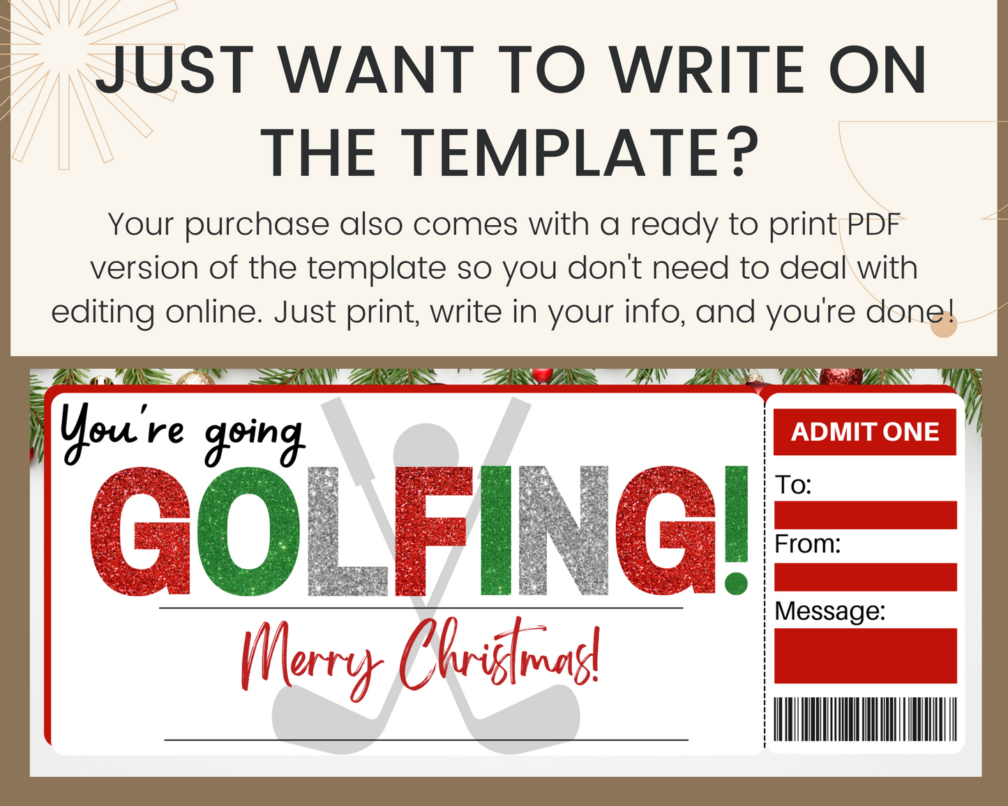 Christmas Golfing Gift Ticket Template