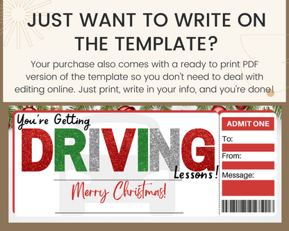 Christmas Driving Lessons Gift Certificate