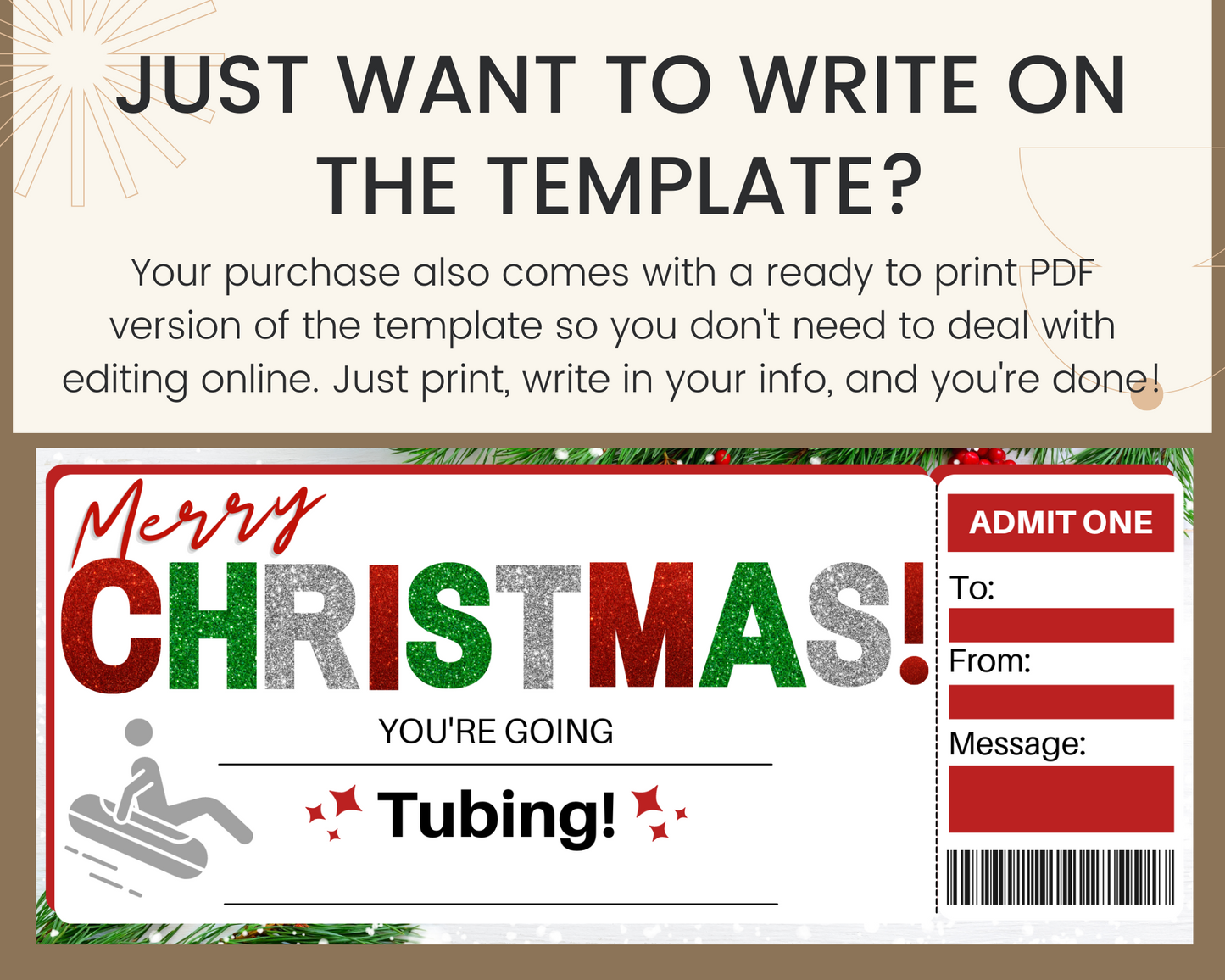 Christmas Tubing Trip Gift Certificate Template