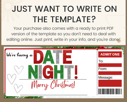 Christmas Date Night Gift Ticket Template