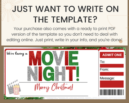 Christmas Movie Night Gift Ticket Template