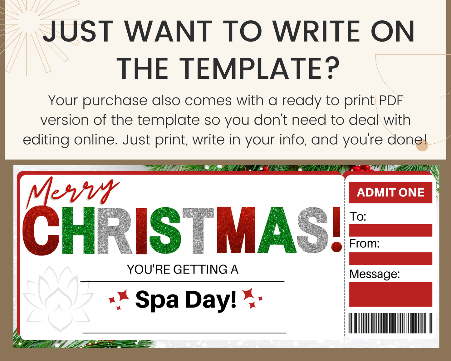 Christmas Spa Day Gift Ticket Template