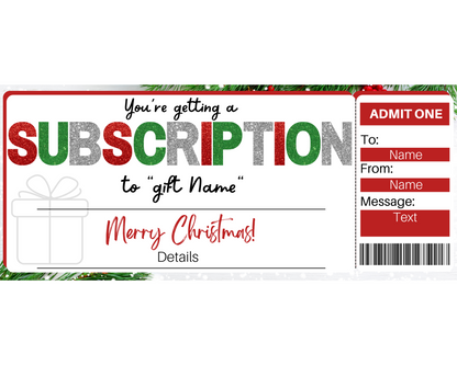 Christmas Subscription Gift Ticket Template – Printed Smile Shop
