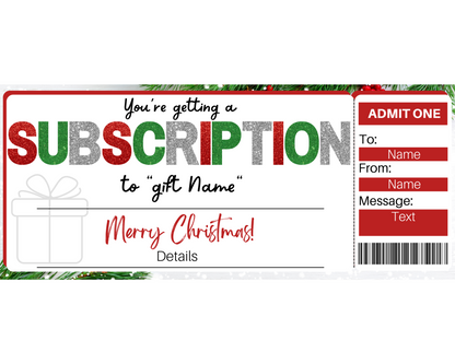 Christmas Subscription Gift Ticket Template