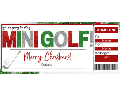 Christmas Mini Golfing Gift Ticket Template