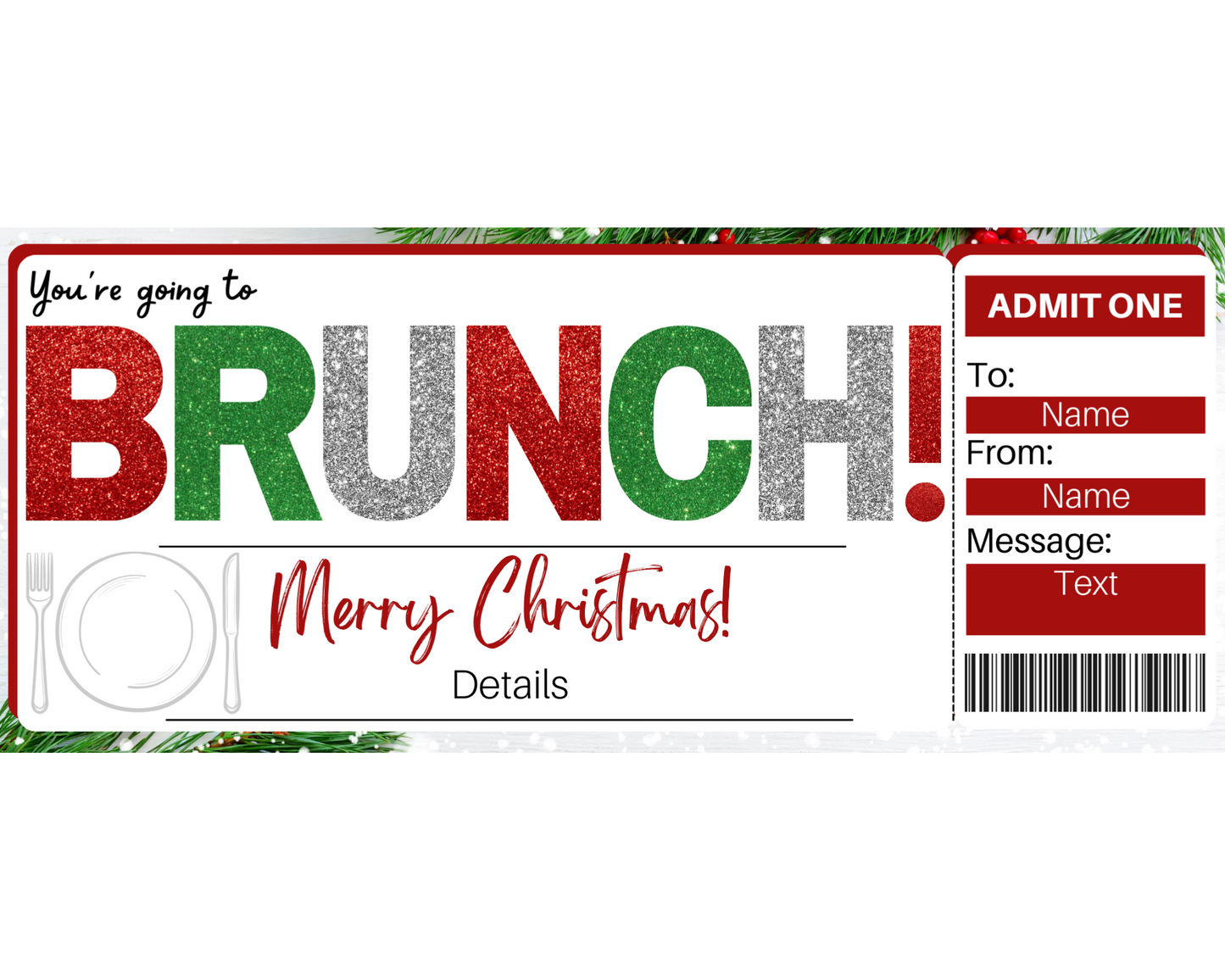 Christmas Brunch Gift Ticket Template