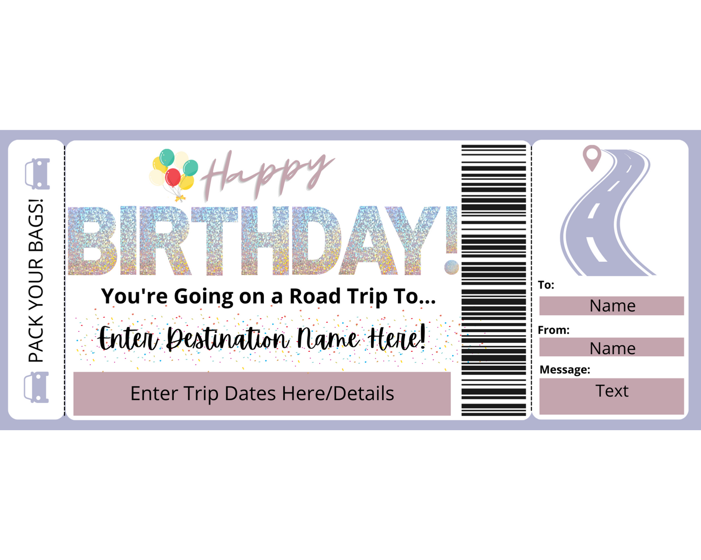 Happy Birthday Road Trip Boarding Ticket